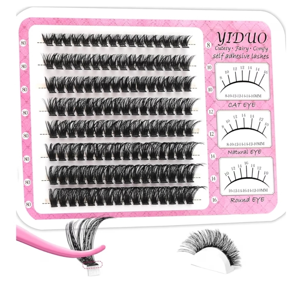 Self Adhesive Eyelashes Clusters 128PCS Wispy Pre Glued Lash Clusters 80P D-curl